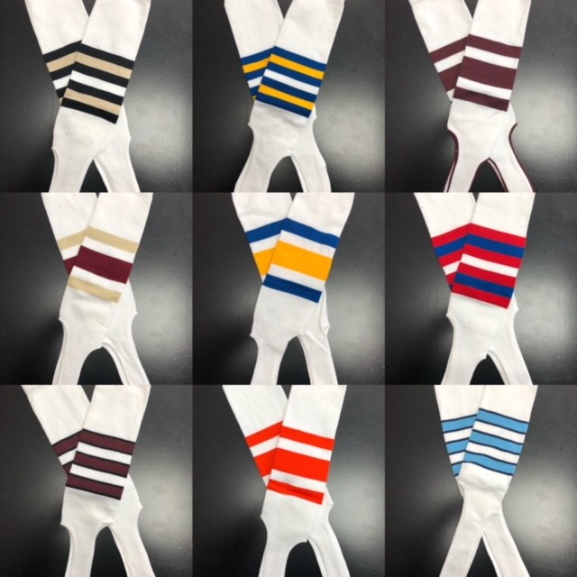 Baseball Stirrups socks Softball white with assorted color stripes and