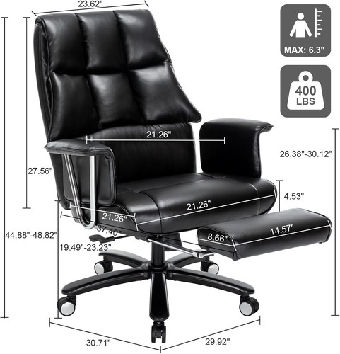 Executive Office Chair, Big and Tall PU Leather Office Chair with Wide Seat, ... - Picture 3 of 9
