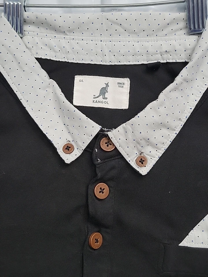 Camisa Polo Clásica Kangol Original 3 Botones Para Hombre Grande Negra Foto 4 de 4