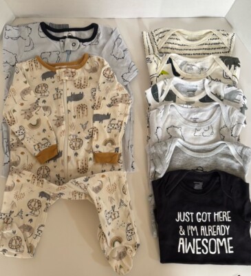 Gerber Multi Animal Print Bundle Of 2 Full Zip Pjs 6 Snap Button Shirts Sz 3-6M