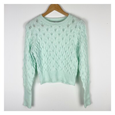Zara Woman Size S CABLE KNIT SWEATER Blue Mint Jumper