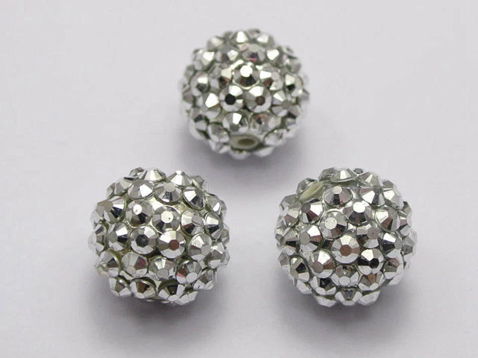 Cuentas espaciadoras de 16 mm de plata con diamantes de imitación pavé DISCO Foto 3 de 4