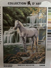 Printed Needlepoint Canvas Only White Horse 40x50 Cm Rto