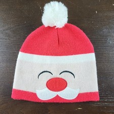 Childrens Christmas Santa Beanie Hat Ages 3 Red and White with Santa Face