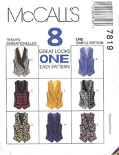 1995 Misses Lined Vest Sewing Pattern U-Pick Size 8-18 McCall's 7819 New OOP