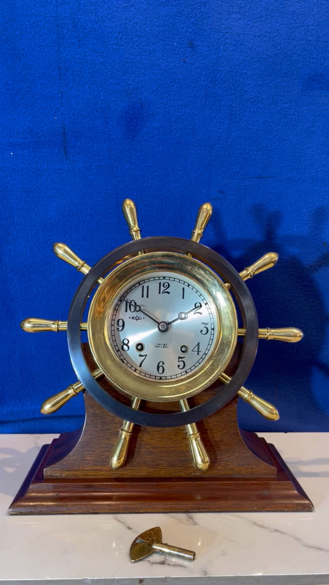 CHELSEA BOSTON SHIP'S WHEEL,BELL STRIKES BRASS,CLOCK & JEWELS | eBay