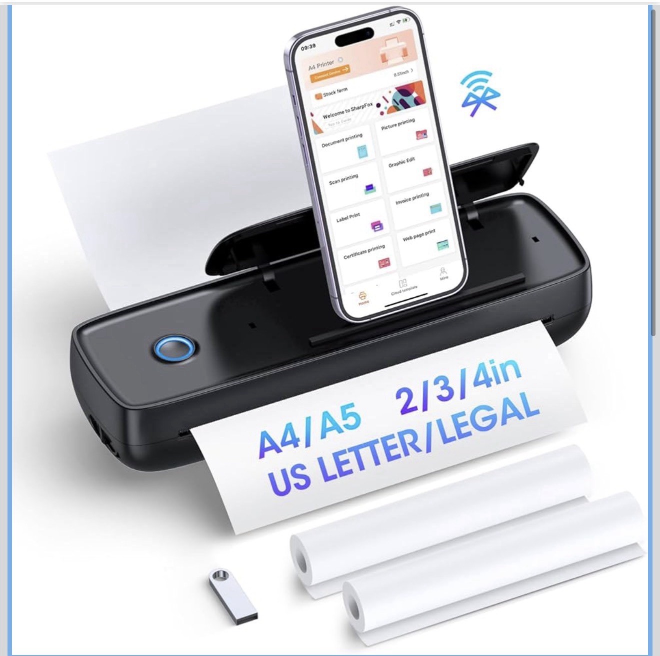 Portable Printer, Wireless, Inkless Printer Mini Bluetooth Small Printer ✅