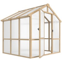 Outsunny 6.6 x 6ft Wooden Polycarbonate Greenhouse with Lockable Door, Brown
