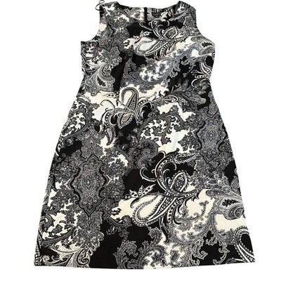 Soho Apparel Ltd Womens Black White Paisley Sleeveless Shift Dress Size 14