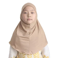 Girls Hijab Muslim Kids Scarf Headwear Solid Color for 7-12 Years Ready to Wear