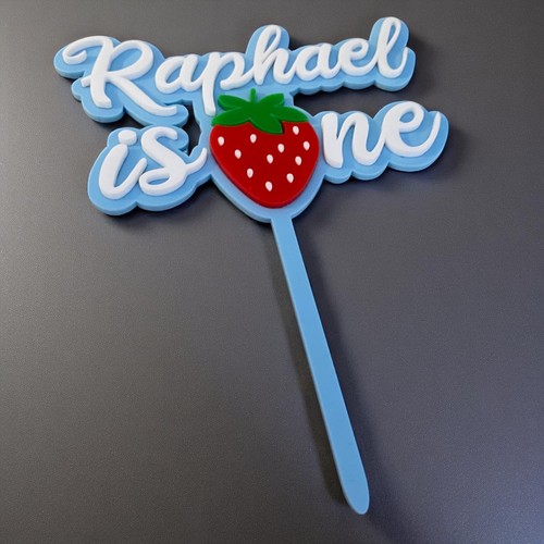 Personalised Birthday Cake Topper Strawberry Design made from 3mm Acrylic - Picture 2 of 4