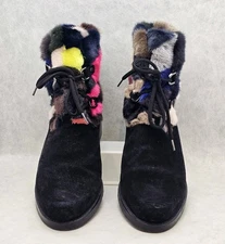 Stuart Weitzman Colorful Real & Faux Rabbit Lace Up Suede Leather Boots Sz 8.5