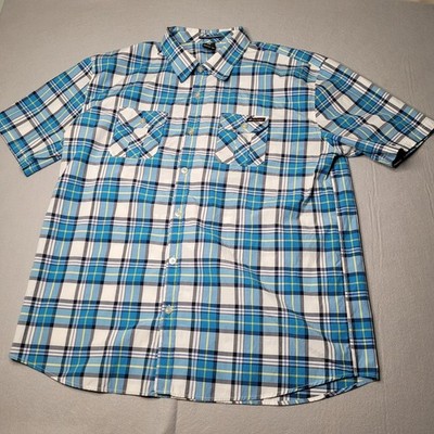 Enyce Asean Combs Co Mens  5XL Button Front Short Sleeve Plaid Blue/White Shirt
