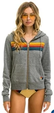 AVIATOR NATION 5 STRIPE HOODIE - HEATHER GREY - SIZE SMALL
