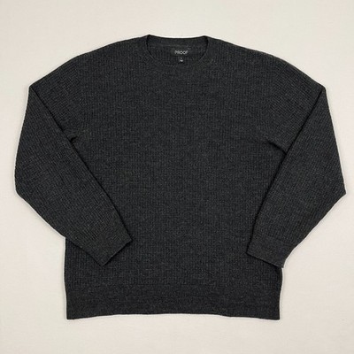 Huckberry Proof Sweater Mens L Charcoal Gray Merino Wool Crewneck Made in Japan