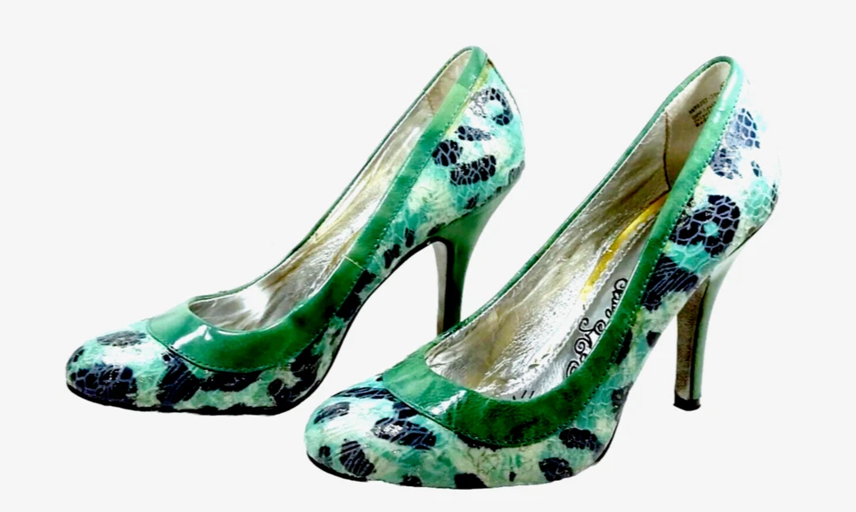 NAUGHTY MONKEY Women Size 7.5 Stiletto Pump Green Abstract Faux Snakeskin - Image 3 of 4