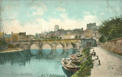 Durham Vintage Postkarte England Elvet Brücke Boote künstlerisch