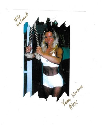 Alex - Autogramm Foto HGF signiert - sexy - Bodybuilderin Fitness Sport Dress
