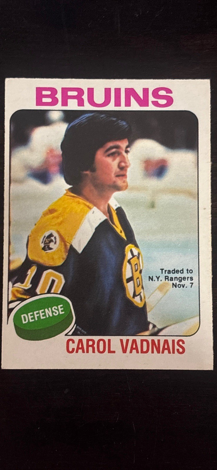 1975-76 OPC #27 CAROL VADNAIS TRADED BOSTON BRUINS O PEE CHEE NHL CARD RARE