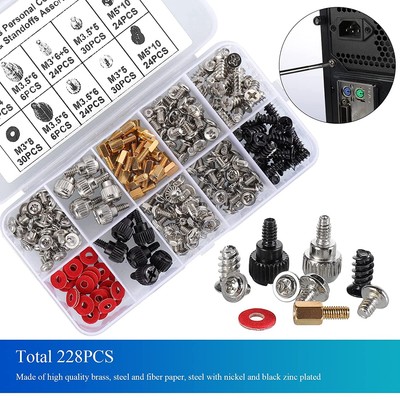 228Pcs Computer Screws Kit for DIY & Repair,PC Motherboard Standoffs Spacers Set