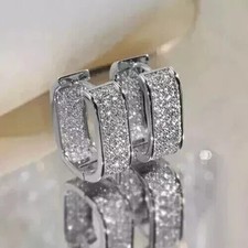 2Ct Round Cut Created Diamond Women's Huggie Hoop Earrings 14K White Gold Plated