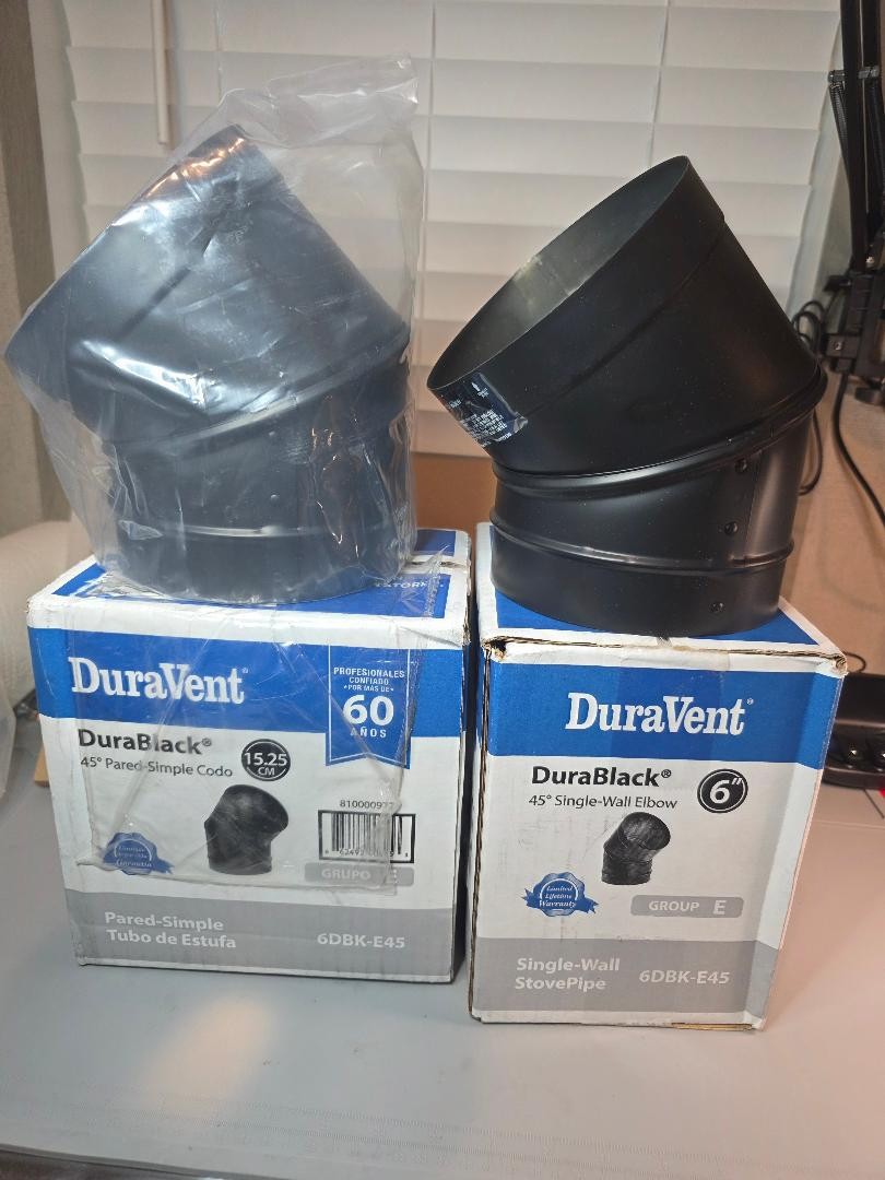 Lot of 4 DuraVent 6" 45Deg Elbow Black Single Wall Stove Pip