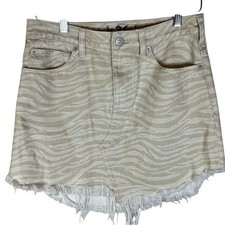 We the Free Free People Denim Skirt Subtle Animal Print Size 26 Distressed Hem