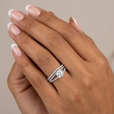 Side Stone Engagement Ring Set Platinum 1.93 Carat Round Lab-Grown Diamond E VS1