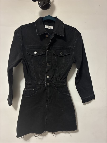 Dazie Denim Mini Dress Black Size 4 | Long Sleeve Fitted Button-Up | EUC Casual