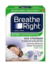 Breathe Right Extra Strength Nasal Strips Sensitive Skin 26 Clear Strips