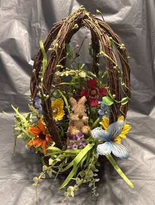 Pier 1 One VTG EASTER SISAL BUNNY RABBIT EGG NEST BASKT BUTTERFLY FLORAL EUC 14 