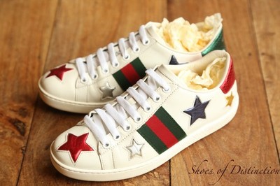 Gucci Ace White Leather Star Snake Skin Trainers Ladies UK 2 US 5 EU 35
