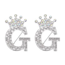 Letter Brooch Pins 2Pcs, Initial Rhinestone Alphabet G Badges Pin Silver Tone