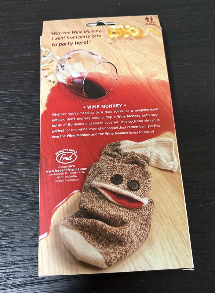 FRED Calcetín WINE MONKEY Funda para Botella Bolsa de Regalo Nuevo en Caja Trae un Mono a Cena Foto 2 de 3