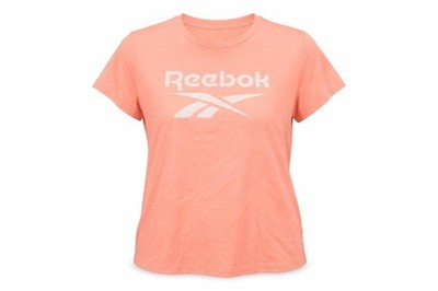 Reebok Damen Basic T-Shirt Größe L Rosa Einfarbig Rundhals Kurzarm Freizeit Logo