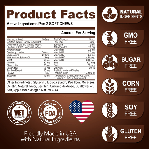 (2 Pack) Mushroom for Dogs 340 Chews Turkey Tail Mushroom Supplement for - Bild 6 von 6