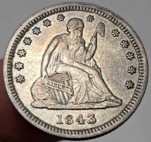 1843 Seated Liberty Quarter 25C Choice 90% Silver US Coin CC29909