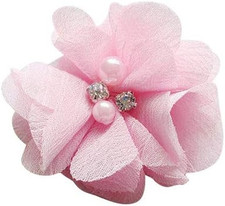 Pack of 12Pcs Chiffon Flowers Ribbon Bows W/Beads 2-3/8" 60Mm Appliques Weddin