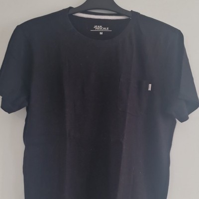 Jean Pascale Herren T-Shirt M Schwarz Brusttasche Kurzarm Rundhals