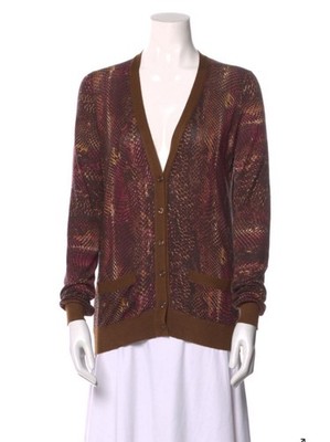Yves Saint Laurent Vintage Silk Cashmere Cardigan Snake Pattern Brown Women s M