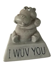 Vintage 1974 Wallace Berrie Co I Wuv You Hippo Hippopotamus Gray Plastic 7501
