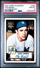 2002 YOGI BERRA YANKEES PSA 8 ON-CARD TOPPS '52 REPRINTS AUTOGRAPHS #YBA
