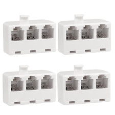 3 Way Telephone Splitter Wall Jack Adapter, 4 Pack, White, 1 Male to 3 Converter
