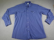 Wrangler Western Shirt Mens XL Blue Plaid Pearl Snap Long Sleeve Cowboy Rodeo