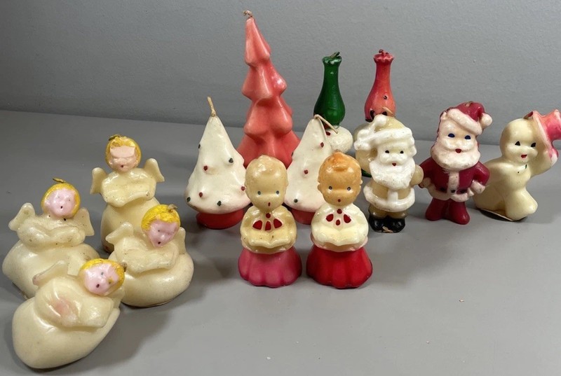 Vintage Gurley Christmas Candles Mixed Lot of 14 Santa Snowman Angels 1950s USA