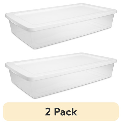 (2 Pack)  41 Quart Medium Storage Bin, Clear Plastic Underbed Storage Container 