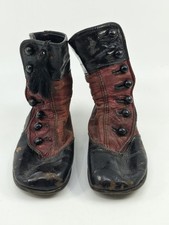Antique Victorian Child High Button Boots Leather Scalloped Red Black Tassel 3.5