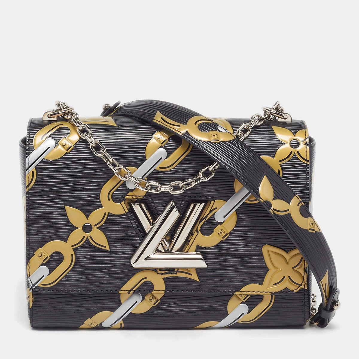 Louis Vuitton Twist MM Black Chain Flower Epi Leather Shoulder Bag