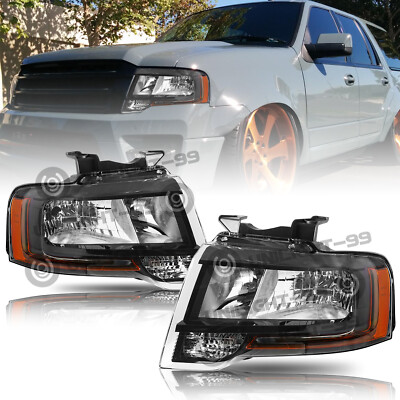 Headlights for 2015 2016 2017 Ford Expedition Black Headlamps Assembly Pair L+R