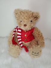 2017 FAO Schwarz 16" Golden Tan Teddy Bear With Red Puffer Vest And Scarf